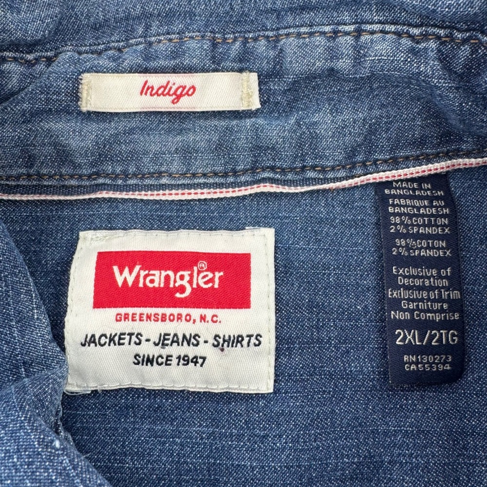 Wrangler Denim Shirt Mens 2XL Blue Long Sleeve Snap Button Western Stretch - Picture 8 of 9
